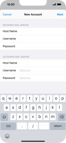 Press Username and key in the username for your email account. Please note that if you're using Vodafone's outgoing server, leave the username field empty.