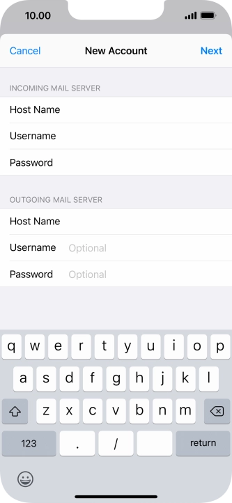 Press Username and key in the username for your email account. Please note that if you're using Vodafone's outgoing server, leave the username field empty.