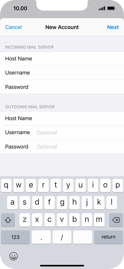 Press Username and key in the username for your email account. Please note that if you're using Vodafone's outgoing server, leave the username field empty.