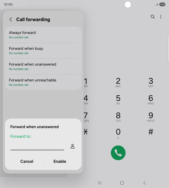 Key in (prefix) 5 (your phone number) and press Enable. Key in (prefix) 5 (your phone number) and press Enable.