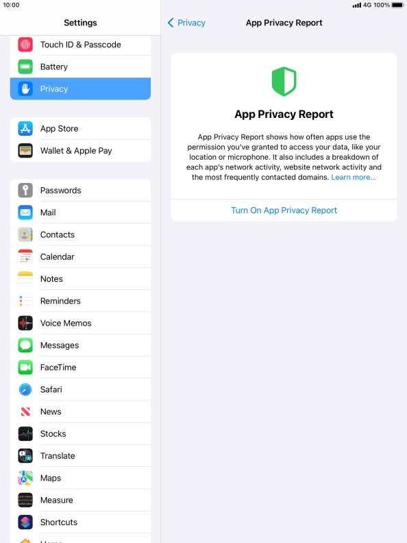 Press Turn On App Privacy Report to turn on the function.