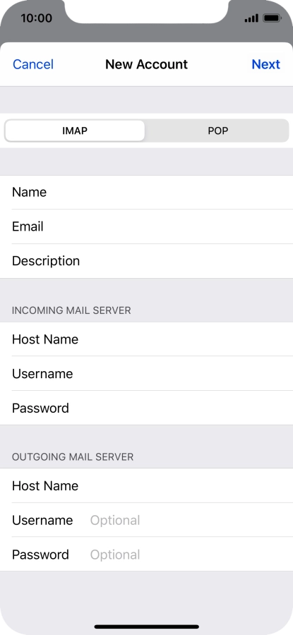 Press Username and key in the username for your email account. Please note that if you're using Vodafone's outgoing server, leave the username field empty.