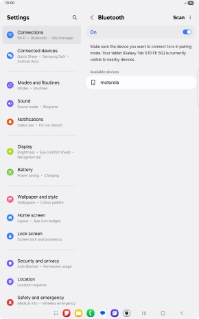 Press the required Bluetooth device and follow the instructions on the screen to pair the device with your tablet. Press the required Bluetooth device and follow the instructions on the screen to pair the device with your tablet.