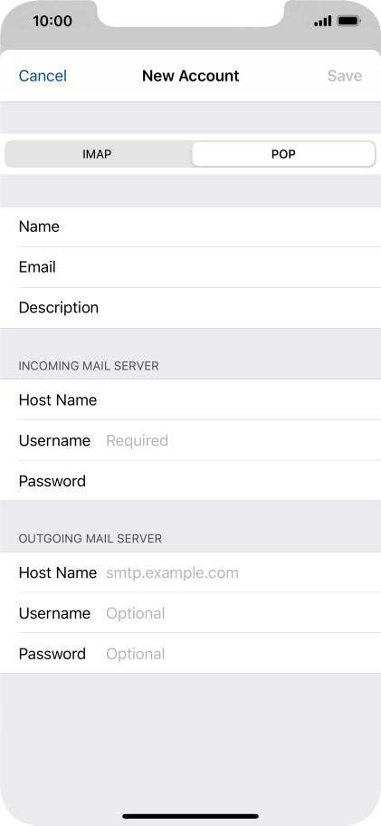 Press Username and key in the username for your email account.