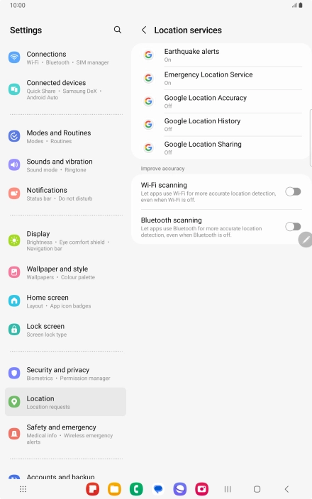 Press Google Location Accuracy. Press Google Location Accuracy.