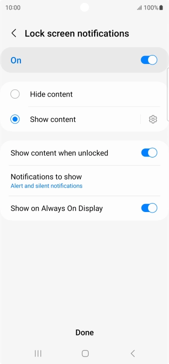 Press the required settings to turn them on or off.