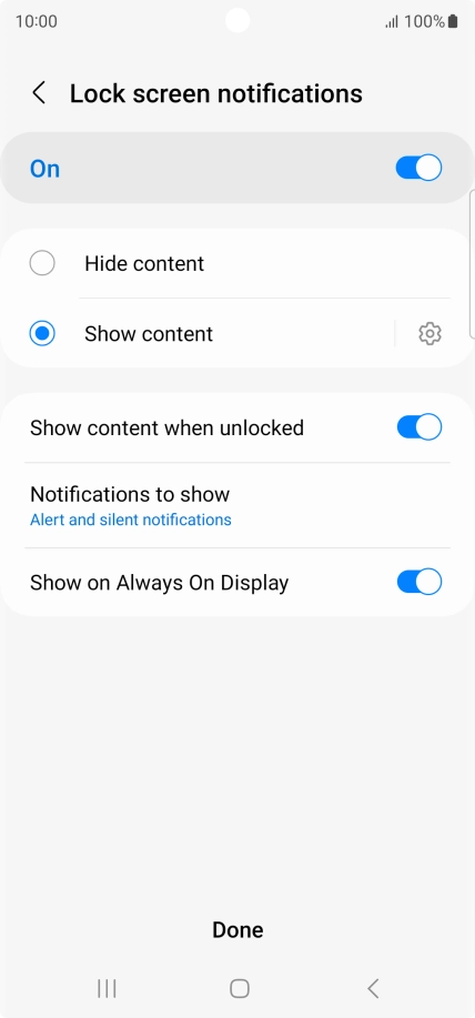 Press the required settings to turn them on or off.