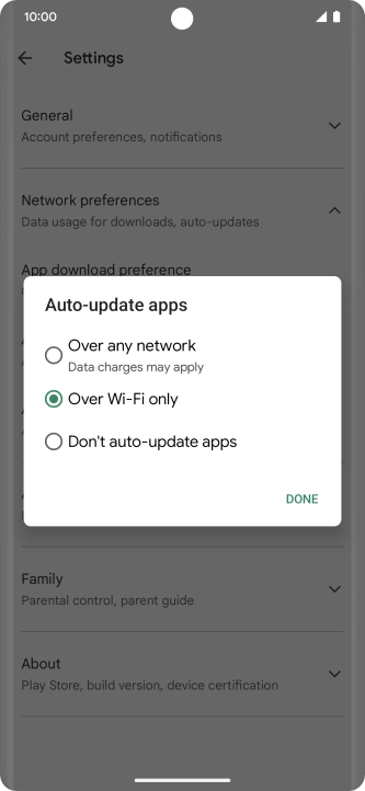 To turn on automatic update of apps using mobile network, press Over any network. To turn on automatic update of apps using mobile network, press Over any network.