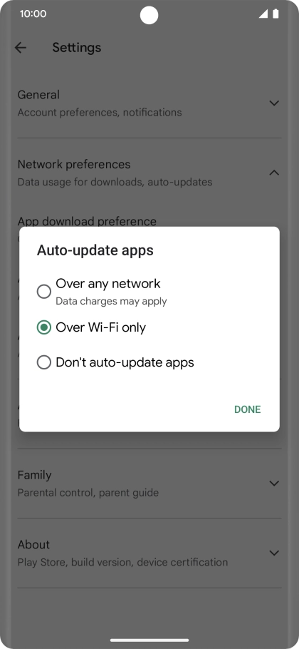To turn on automatic update of apps using mobile network, press Over any network. To turn on automatic update of apps using mobile network, press Over any network.