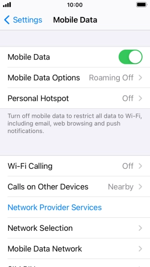Press Mobile Data Options. Press Mobile Data Options.