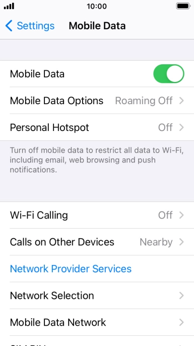 Press Mobile Data Options. Press Mobile Data Options.
