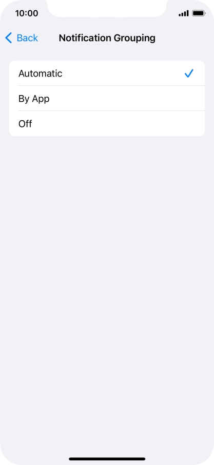 Press the required setting.
