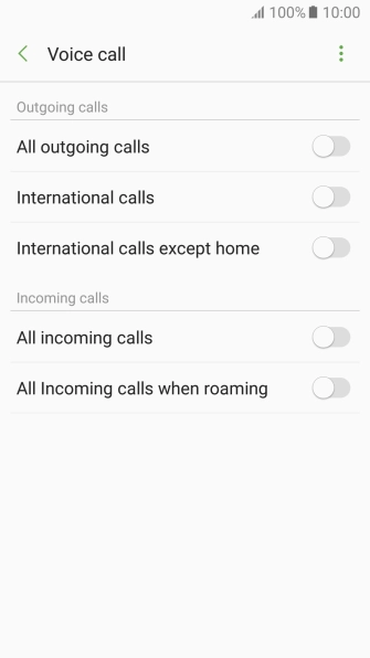 Press the indicator next to the required barring type.