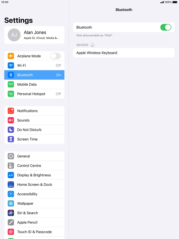 Press the required Bluetooth device and follow the instructions on the screen to pair the device with your tablet. Press the required Bluetooth device and follow the instructions on the screen to pair the device with your tablet.