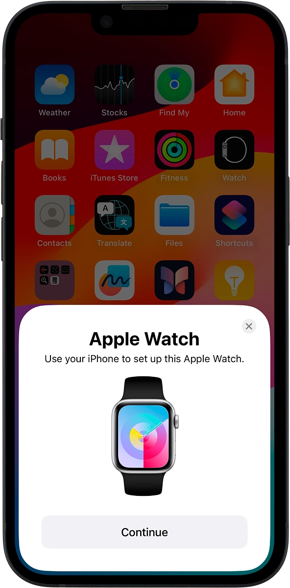 On your phone: Press Continue and follow the instructions on your phone to place the watch face in the middle of your phone's camera viewfinder.