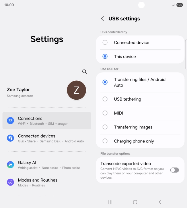 Press Transferring files / Android Auto.