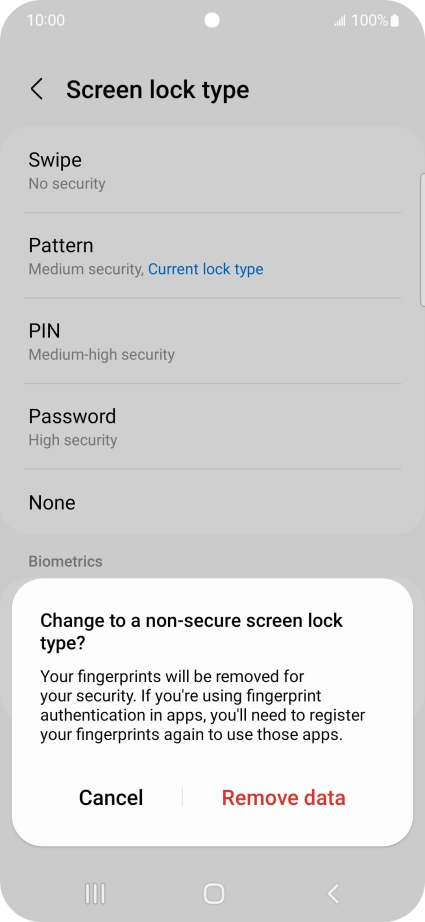 Press Remove data.