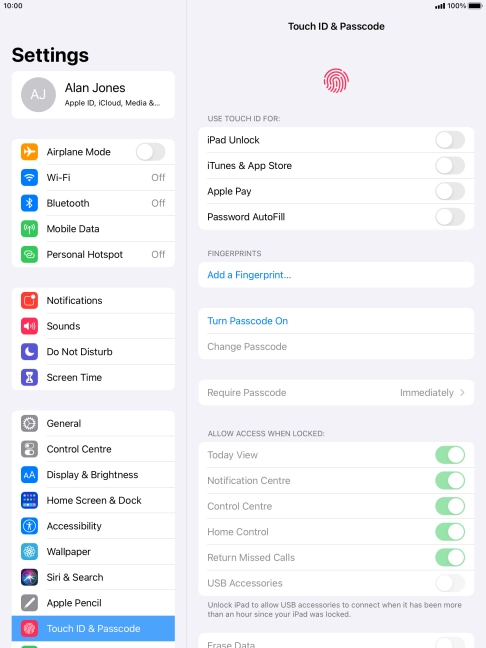 Press Turn Passcode On and key in a lock code of your own choice twice. Press Turn Passcode On and key in a lock code of your own choice twice.