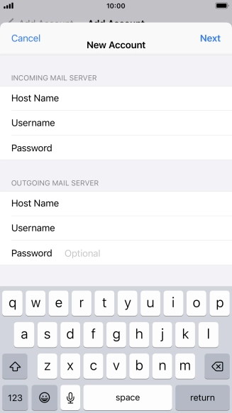 Press Password and key in the password for your email account. Please note that if you're using Vodafone's outgoing server, leave the password field empty.