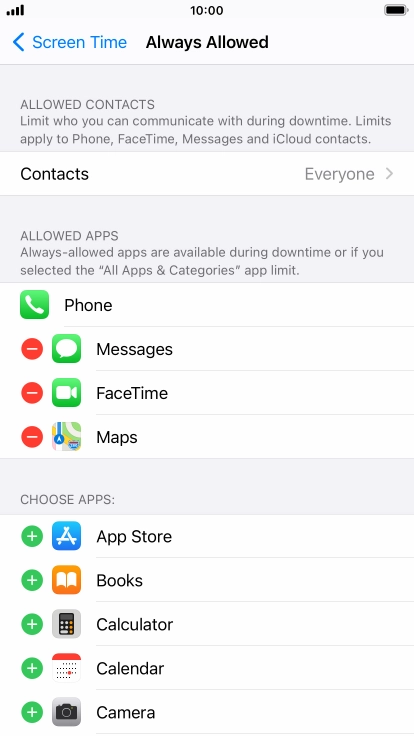 Press the add icon next to the required app to add it to the list of allowed apps during Downtime. Press the add icon next to the required app to add it to the list of allowed apps during Downtime.