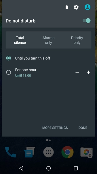 Press DONE to turn on silent mode. Press DONE to turn on silent mode.