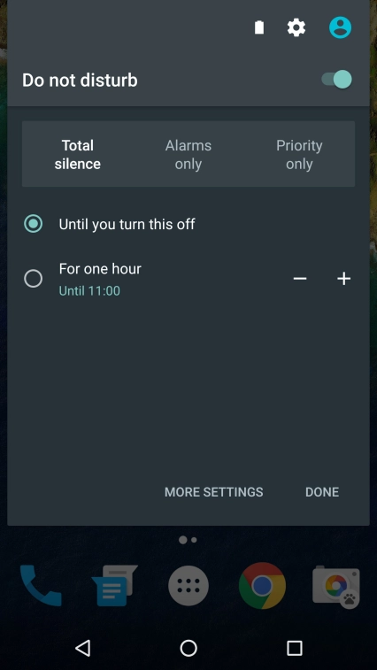Press DONE to turn on silent mode. Press DONE to turn on silent mode.