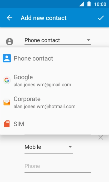 Press Phone contact. Press Phone contact.