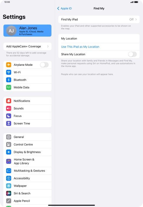 Press Find My iPad. Press Find My iPad.