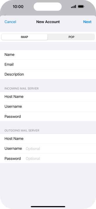 Press Username and key in the username for your email account. Please note that if you're using Vodafone's outgoing server, leave the username field empty.