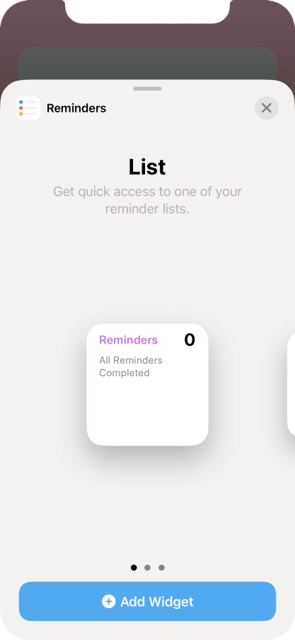 Slide your finger right or left on the screen to select the required widget size. Slide your finger right or left on the screen to select the required widget size.