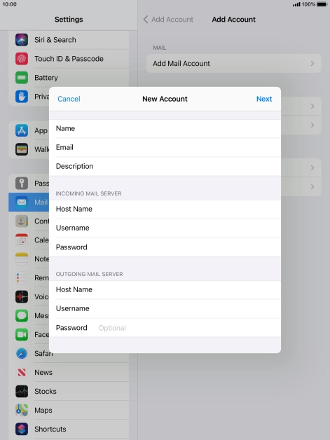 Press Password and key in the password for your email account. Please note that if you're using Vodafone's outgoing server, leave the password field empty.