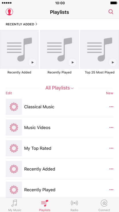 Press New and key in the name of the playlist. Press New and key in the name of the playlist.