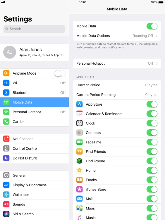 The total data usage is displayed next to Current Period.