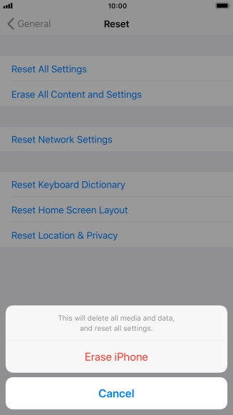 Press Erase iPhone. Wait a moment while the factory default settings are restored. Follow the instructions on the screen to set up your phone and prepare it for use.
