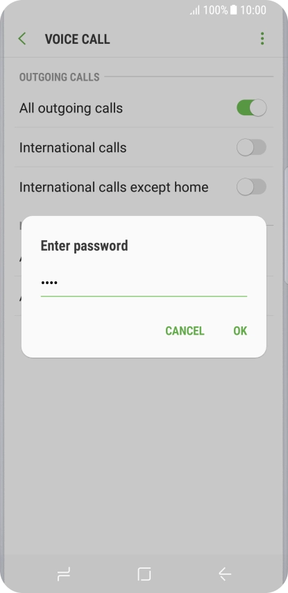Key in your barring password and press OK. The default barring password is 0000.