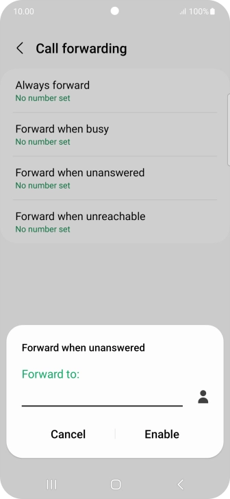 Key in (prefix) 5 (your phone number) and press Enable.