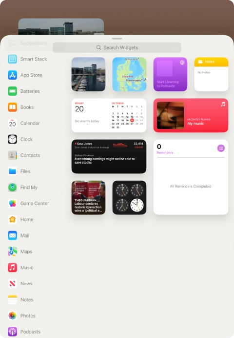Press the required widget.