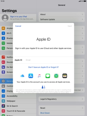 If you don t have an Apple ID, press Don't have an Apple ID or forgot it? and follow the instructions on the screen to create an Apple ID.