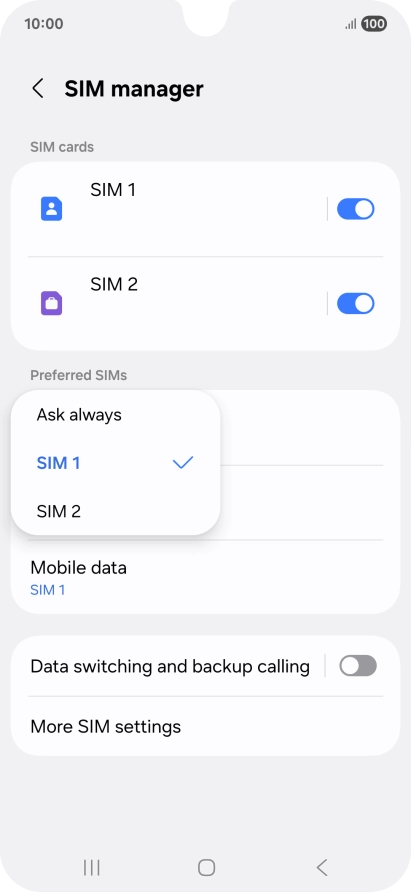 Press the required setting. Press the required setting.