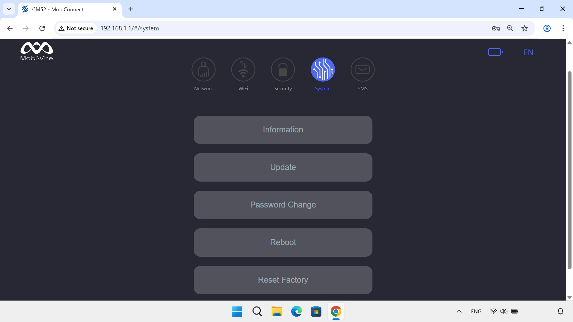 In System, you can update the router firmware, reset the factory default settings and view router information.