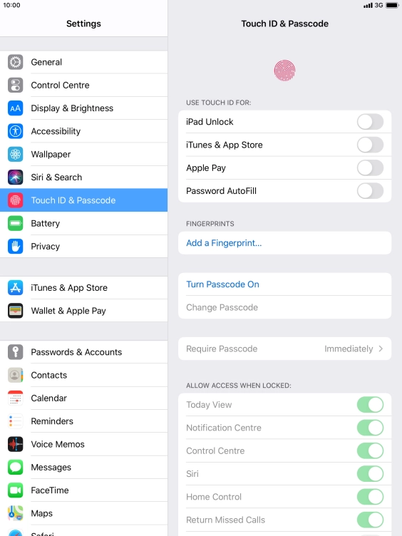 Press Turn Passcode On and key in a lock code of your own choice twice. Press Turn Passcode On and key in a lock code of your own choice twice.