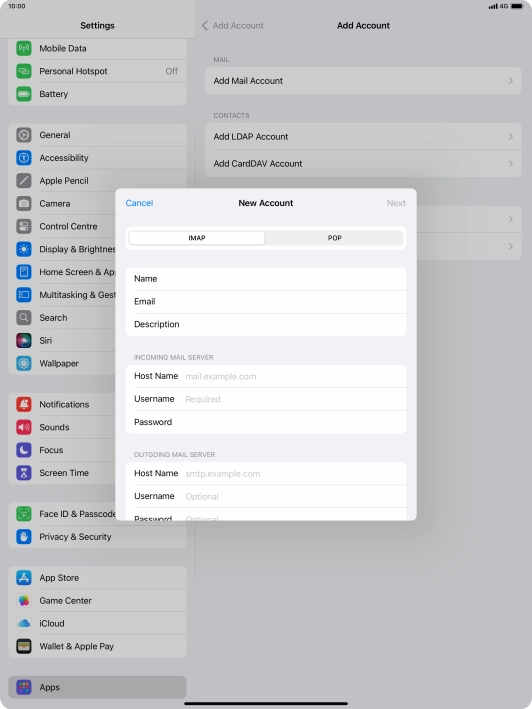 Press IMAP.