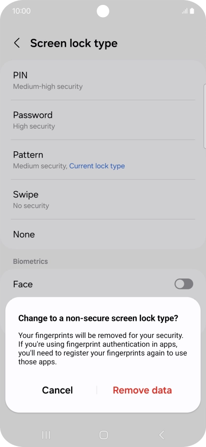 Press Remove data.