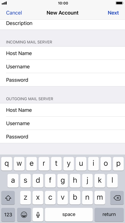 Press Password and key in the password for your email account. Please note that if you're using Vodafone's outgoing server, leave the password field empty.