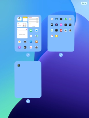 Press the field below the required home screen page to turn page view on or off. Press the field below the required home screen page to turn page view on or off.