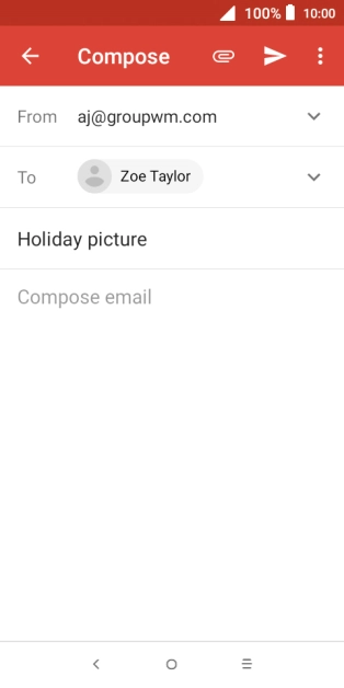 Press the text input field and write the text for your email message. Press the text input field and write the text for your email message.