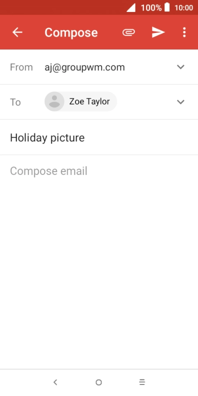 Press the text input field and write the text for your email message. Press the text input field and write the text for your email message.