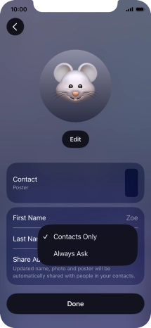 Press the required setting.