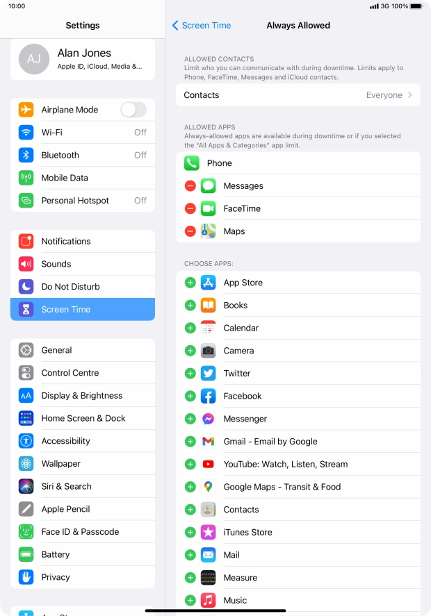 Press the add icon next to the required app to add it to the list of allowed apps during Downtime. Press the add icon next to the required app to add it to the list of allowed apps during Downtime.