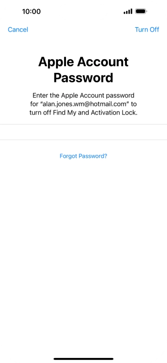 Key in the password for your Apple ID and press Turn Off. Wait a moment while the factory default settings are restored. Follow the instructions on the screen to set up your phone and prepare it for use.